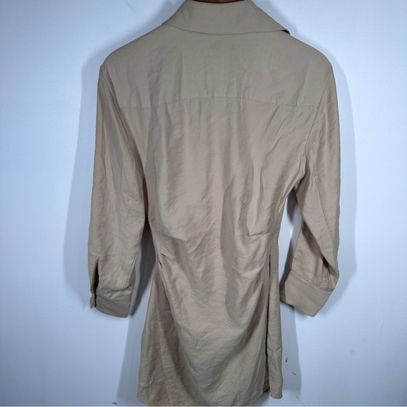 & Other Stories Asymmetric Mini Shirtdress in Tan Size 0 Wrap - Picture 9 of 9